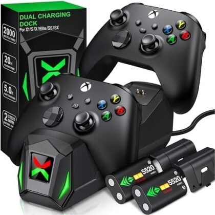 Upgraded Controller Charger Station with 2x5520mWh Rechargeable Battery Packs for Xbox One/Series X|S, Dual Charging Dock for Xbox One Battery Pack (Controller not Included) : Video Games