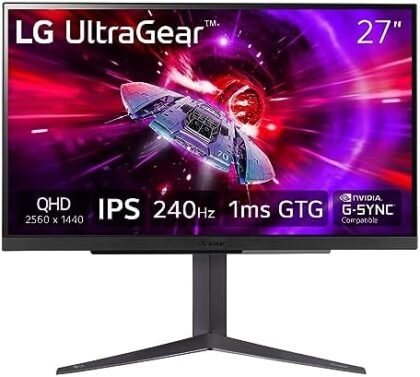 LG 27" UltraGear QHD (2560x1440) Gaming Monitor, 240Hz, 1ms, VESA DisplayHDR 400, G-SYNC and AMD FreeSync Premium, HDMI 2.1, DisplayPort, 4-Pole HP Out DTS HP:X, Tilt/Height/Pivot Stand, Black : Electronics