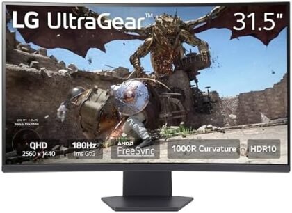 LG 32GS60QC-B Ultragear 32-inch Curved Gaming Monitor QHD (2560x1440) 180Hz 1ms 1000R AMD FreeSync HDR10 HDMIx2 DisplayPort Black : Electronics