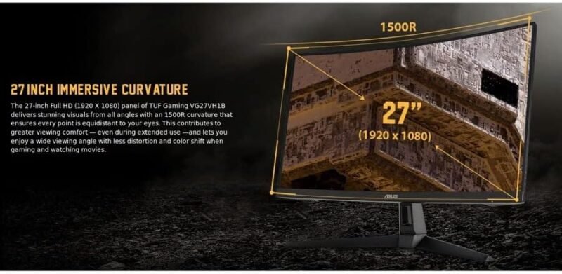 ASUS TUF Gaming VG27VH1B 27” Curved Monitor, 1080P Full HD, 165Hz (Supports 144Hz), Extreme Low Motion Blur, Adaptive-sync, FreeSync Premium, 1ms, Eye Care, HDMI D-Sub, BLACK : Electronics - Image 2